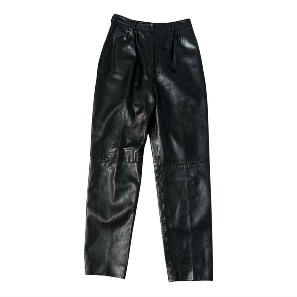 Siena Studio Womens Black Leather Flat Front Pockets Straight Ankle Pants Size 6